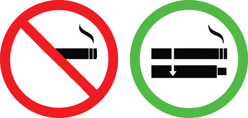 No smoking, No vaping combined sign. Smoking & vaping area or allowed symbol. High resolution vector icon 
