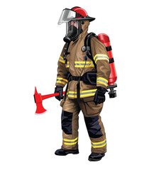 Fireman with axe and gas mask illustration