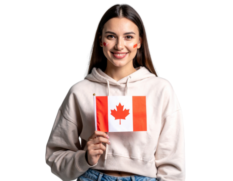  Young Woman with Face Painted Canada Flag Cheek Art, Transparent PNG