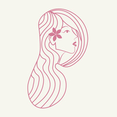 The letter P logo for “Pretty” features the silhouette or illustration of a beautiful woman wearing a flower in her ear, emphasizing a feminine and elegant impression for beauty or fashion brands.