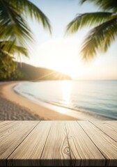 Tropical Beach Sunrise Wooden Tabletop.