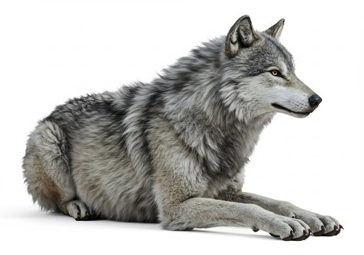 オオカミの灰色毛並写真　野生動物の横顔