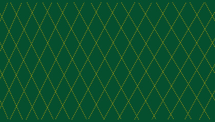 Dark Green Argyle Vector Pattern with Golden Dotted Lines – Elegant Christmas Seamless Design
