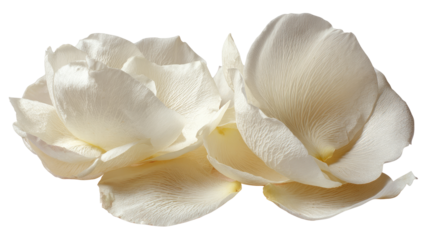 Close-up of two delicate, white rose petals