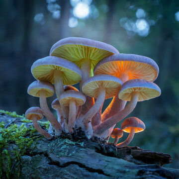 La luz de la naturaleza: hongos bioluminiscentes en un tronco r&uacute;stico