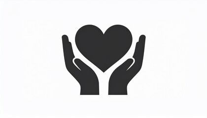 Heart symbol held by hands, representing support, love, and care on a white background