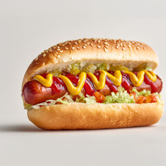 hot dog with mustard and ketchup