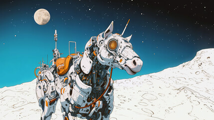 月面着陸した馬ロボット