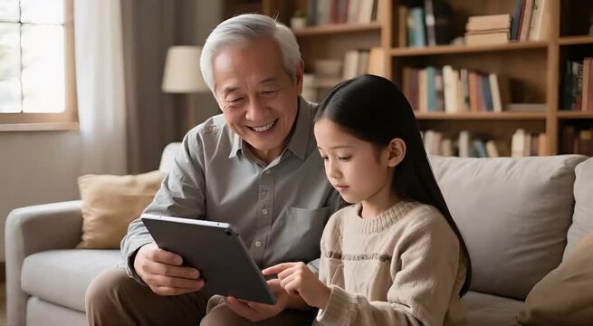 Nieta le enseña a su abuelo como se usa un ipad