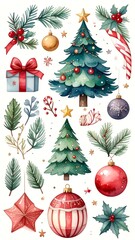 Festive Christmas watercolor elements