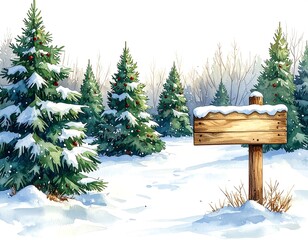 Winter wonderland Christmas tree farm scene