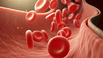 Microscopic red blood cells flowing in human bloodstream, 4K medical animation - Powered by Adobe