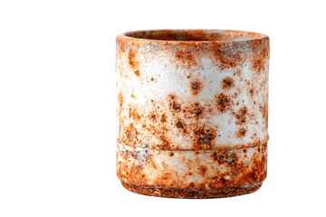 a rusted cup with a white background