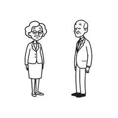 Old people black and white illustration vector image simple minimalist artwork design template