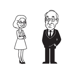 Old people black and white illustration vector image simple minimalist artwork design template