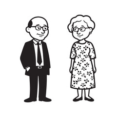 Old people black and white illustration vector image simple minimalist artwork design template