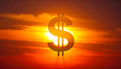 A golden dollar sign silhouette against a fiery sunset, symbolizing wealth, growth, and prosperity