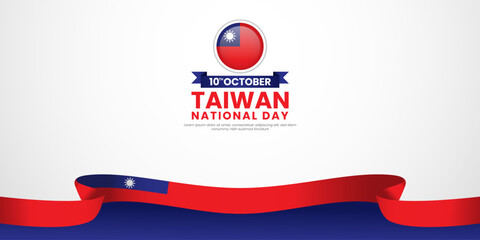 Taiwan national day banner background 10th october design element with waving ribbon flag