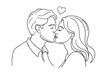 Romantic Couple Kissing Line Art Illustration with Heart