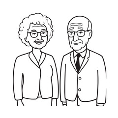 Old people black and white illustration vector image simple minimalist artwork design template
