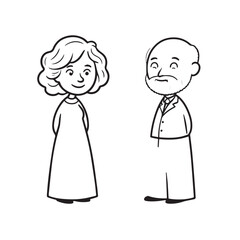 Old people black and white illustration vector image simple minimalist artwork design template
