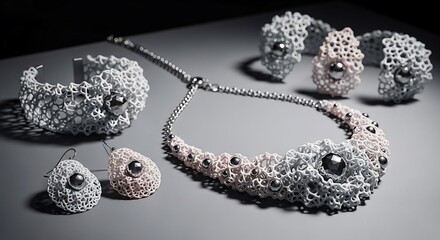 Contemporary web pattern jewelry collection modern design accessory close up