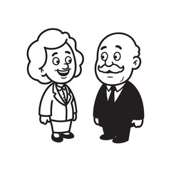 Old people black and white illustration vector image simple minimalist artwork design template
