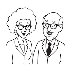 Old people black and white illustration vector image simple minimalist artwork design template
