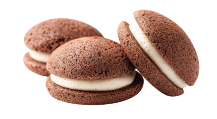 Three chocolate cookies with creamy white filling
