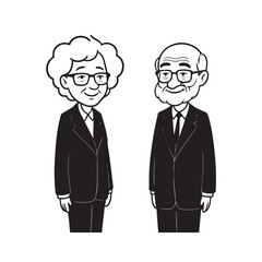 Old people black and white illustration vector image simple minimalist artwork design template

