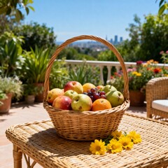 야외테라스과일바구니브런치풍경