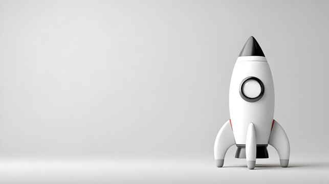 a rocket ship poised for takeoff, set against a bright and simple background. A symbol of ambition, innovation and journey