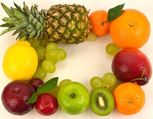 Fresh fruits arranged in a frame