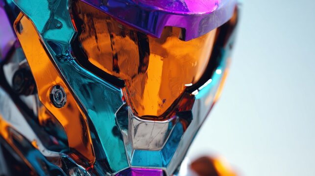 Close-up shot of a futuristic mecha helmet
