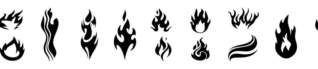 Set of Simple Black Flame Icons on White Background for Logos Ui Elements and Creative Design