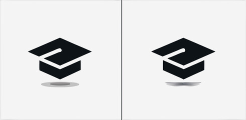 Two Side by side Black Graduation Cap Icon in Vector Style with Subtle Shadow on Light Gray Background