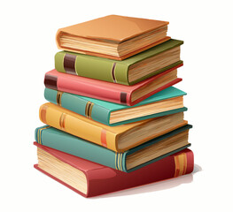 Vibrant Stack of Hardcover Books Illustration with Multicolored Covers and Worn Edges