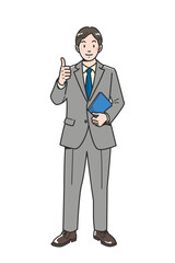 Japanese Businessperson in Suit – Thumbs Up Pose, Full Body