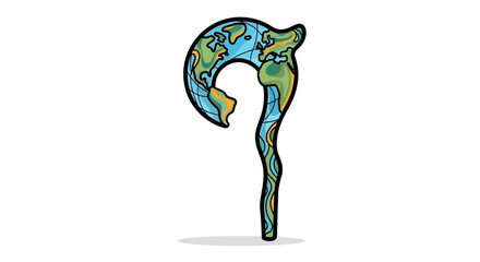 Obraz premium Cartoon illustration of a fishing hook shaped like the Earth.