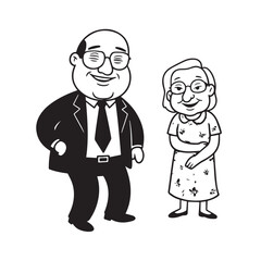 Old people black and white illustration vector image simple minimalist artwork design template
