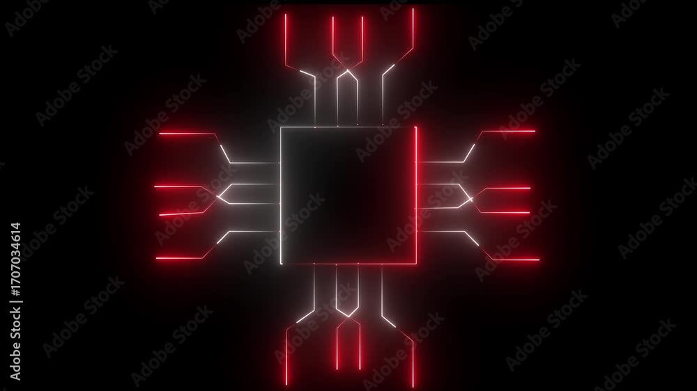 Poster cpu icon isolated with neon line red and white color icon on black background. 4k animation video..