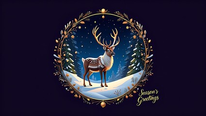 Festive Season Greetings with Reindeer in Snowy Landscape