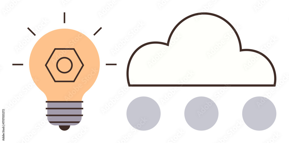 Poster lightbulb emitting rays symbolizes innovation alongside a cloud outline with dots below depicting cl