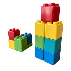 Fototapeta premium Colorful Plastic Toy Building Blocks for Kids Education and Creativity