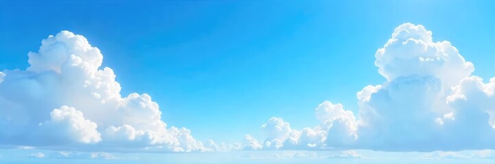 Vast expanse of a brilliant blue sky, fluffy white clouds drift lazily across the horizon, a serene and peaceful summer day scene ,  day,  outdoor,  beauty