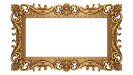 Golden baroque ornamental frame. Antique gold frame isolated on a white background. Gold picture frame