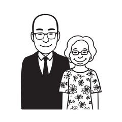 Old people black and white illustration vector image simple minimalist artwork design template
