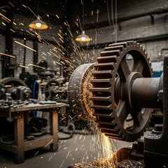 Industrial Gear Grinding in Workshop.