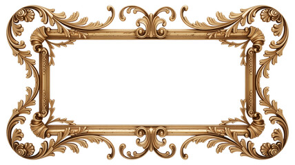 Golden baroque ornamental frame. Antique gold frame isolated on white background