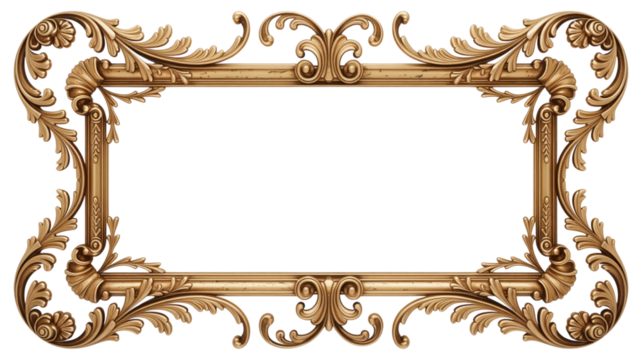 Golden baroque ornamental frame. Antique gold frame isolated on white background